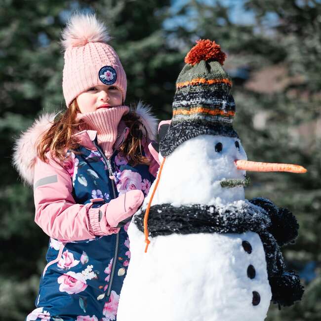 One Piece Snowsuit With Fake Fur, Printed Roses - Snowsuits - 5