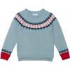 Long Sleeve Knitted Sweater, Light Blue And Red - Sweaters - 1 - thumbnail
