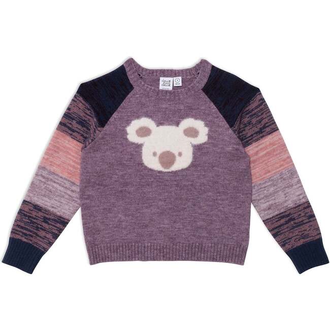 Long Sleeve Knitted Koala Sweater, Purple With Koala Pattern - Sweaters - 1