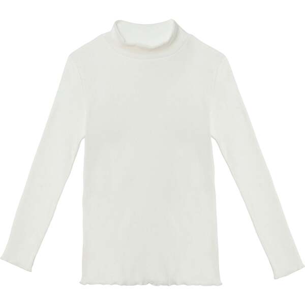 Long Sleeve Mock Neck Rib Top, White - Deux par Deux Tops | Maisonette