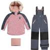 Mini Roses Two Piece Snowsuit With Printed Jacket, Dusty Rose - Snowsuits - 1 - thumbnail