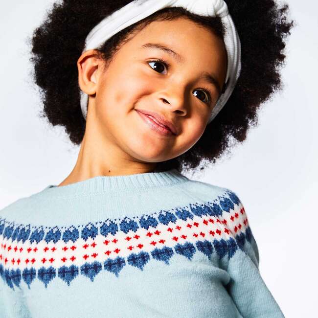 Long Sleeve Knitted Sweater, Light Blue And Red - Sweaters - 4