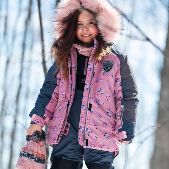 Mini Roses Two Piece Snowsuit With Printed Jacket, Dusty Rose - Snowsuits - 2