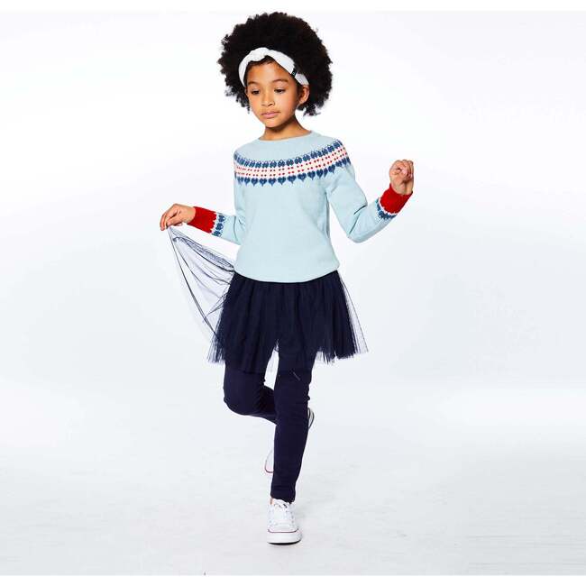 Long Sleeve Knitted Sweater, Light Blue And Red - Sweaters - 5