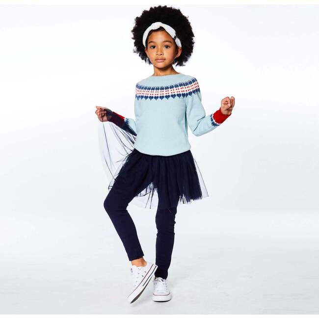 Long Sleeve Knitted Sweater, Light Blue And Red - Sweaters - 6