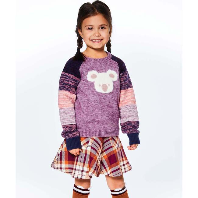 Long Sleeve Knitted Koala Sweater, Purple With Koala Pattern - Sweaters - 4