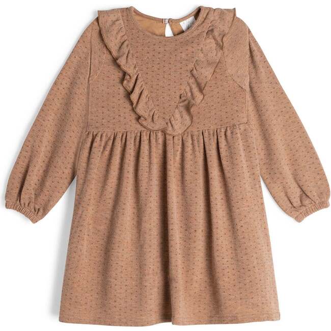 Long Sleeve Dress With Frill, Beige