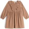 Long Sleeve Dress With Frill, Beige - Dresses - 1 - thumbnail