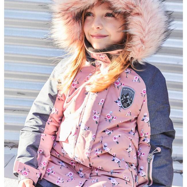Mini Roses Two Piece Snowsuit With Printed Jacket, Dusty Rose - Snowsuits - 7