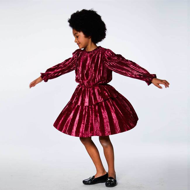 Long Sleeve Crinkle Dress, Red Violet - Dresses - 2