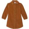 Long Sleeve Corduroy Shirt Dress With Frill, Ocher - Dresses - 1 - thumbnail