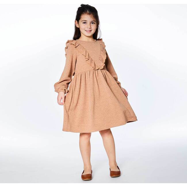 Long Sleeve Dress With Frill, Beige - Dresses - 2