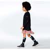 Long Sleeve Dress With Mesh Frill, Black With Foil Unicorns Print - Dresses - 3