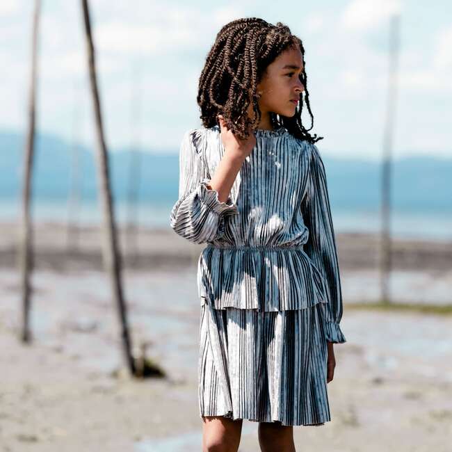 Long Sleeve Crinkle Dress, Silver Grey - Dresses - 2