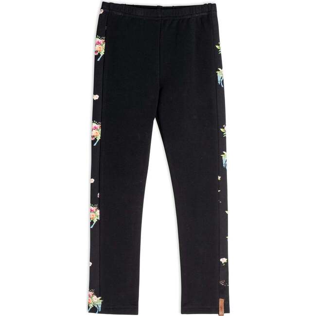 Legging With Side Insert Black With Print Band, Black And Unicorn