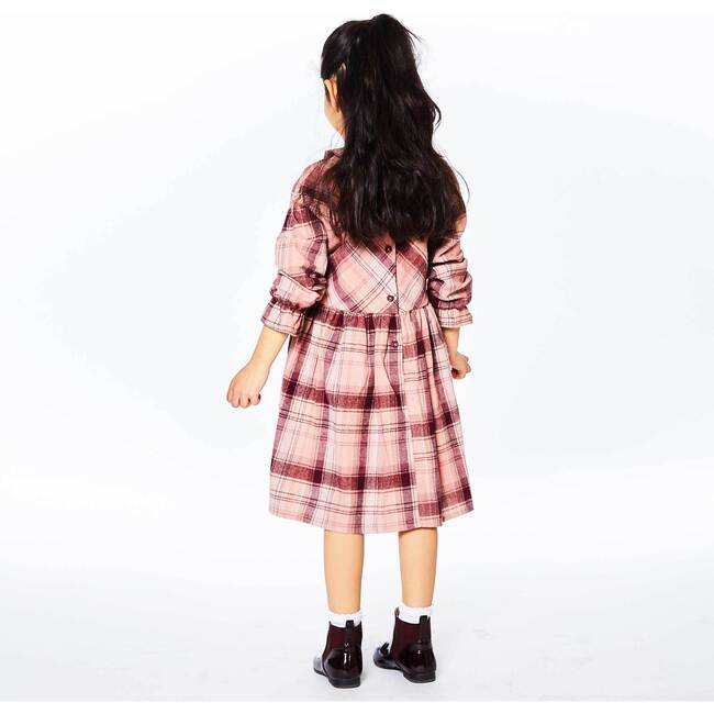 Long Sleeve Dress, Pink And Burgundy Plaid - Dresses - 4