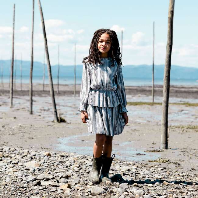 Long Sleeve Crinkle Dress, Silver Grey - Dresses - 3