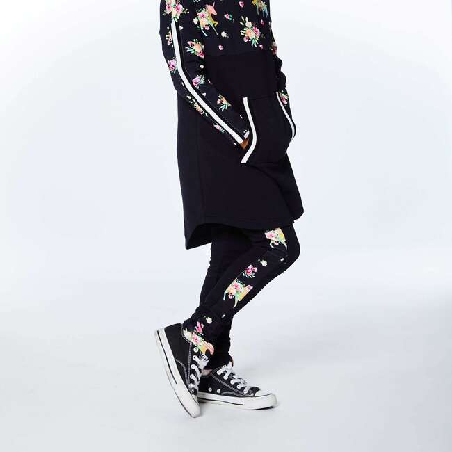Legging With Side Insert Black With Print Band, Black And Unicorn - Leggings - 2