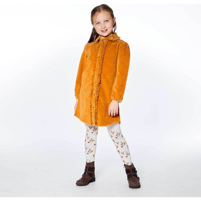 Long Sleeve Corduroy Shirt Dress With Frill, Ocher - Dresses - 4
