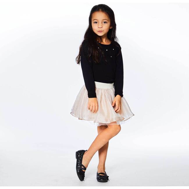 Long Sleeve Dress With Mesh Skirt, Black And Beige - Dresses - 7