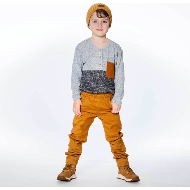 Long Sleeve Brushed Jersey Top With Pocket, Light Heather Gray - T-Shirts - 6