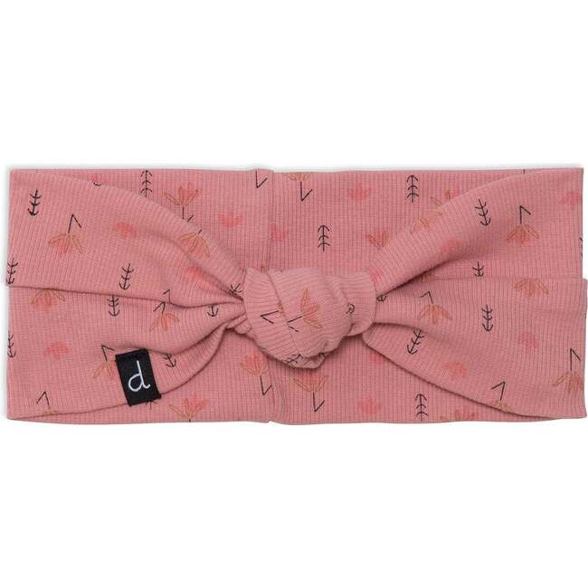 Knotted Rib Headband With Printed Flowers, Peach Pink