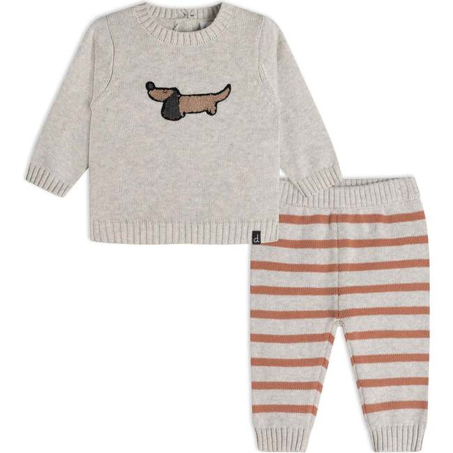 Knit Top And Pant Set, Striped Beige Mix And Brown