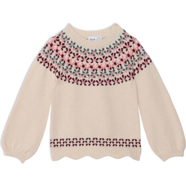 Knitted Long Sleeve Sweater, Off White And Burgundy - Sweaters - 1