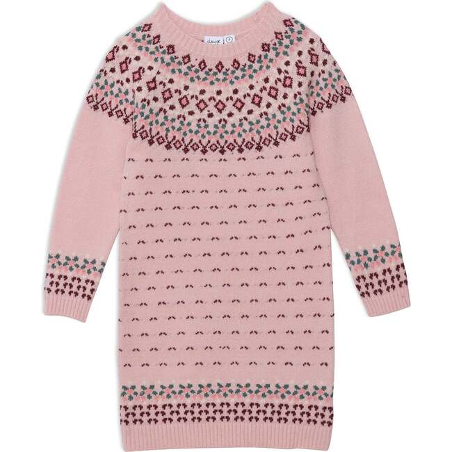 Knitted Long Sleeve Dress, Silver Pink And Burgundy