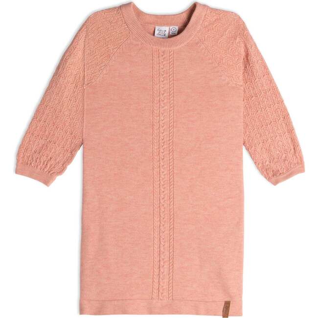 Knitted 3/4 Sleeve Dress, Light Pink - Dresses - 1