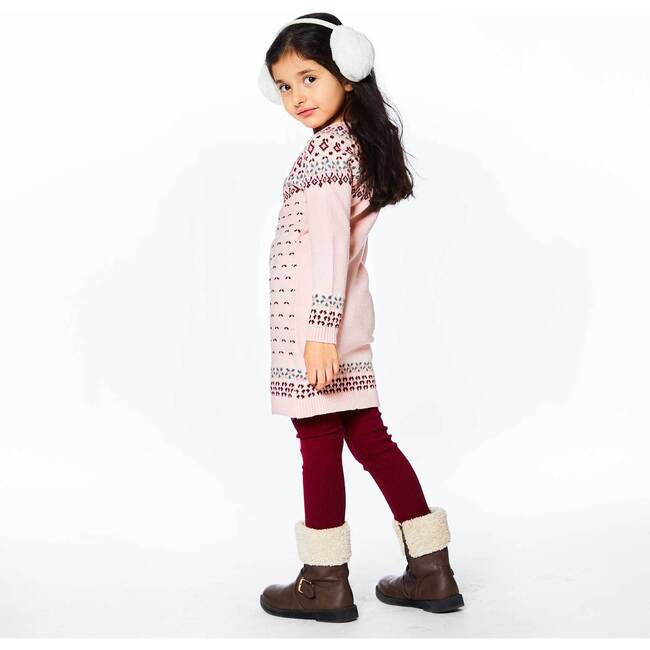 Knitted Long Sleeve Dress, Silver Pink And Burgundy - Dresses - 2