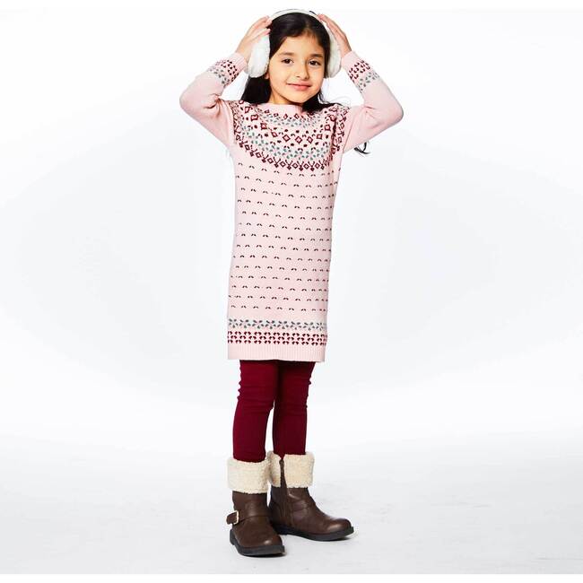 Knitted Long Sleeve Dress, Silver Pink And Burgundy - Dresses - 3