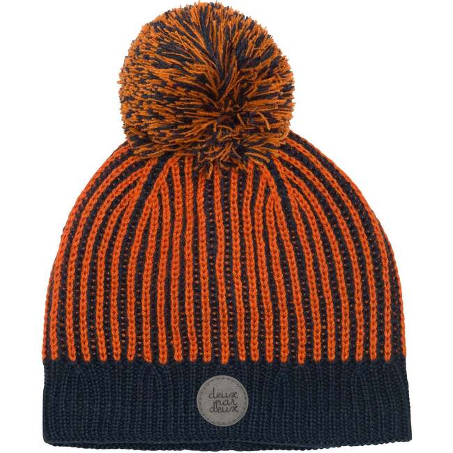 Knit Hat, Orange And Navy Blue - Hats - 1