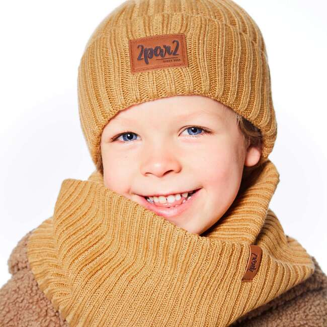 Knit Neckwarmer, Brown-Yellow - Scarves - 2