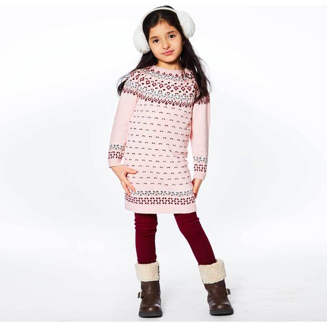 Knitted Long Sleeve Dress, Silver Pink And Burgundy - Dresses - 4