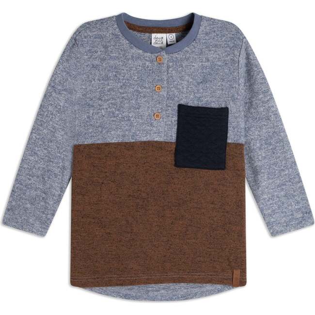 Long Sleeve Brushed Jersey Top With Pocket, Brown