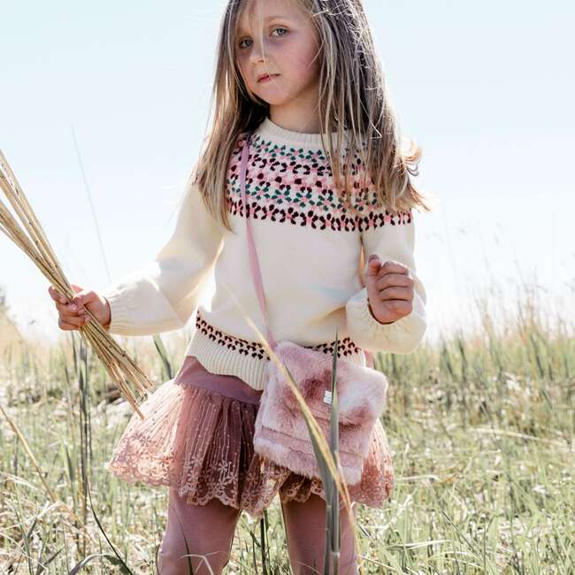 Knitted Long Sleeve Sweater, Off White And Burgundy - Sweaters - 3