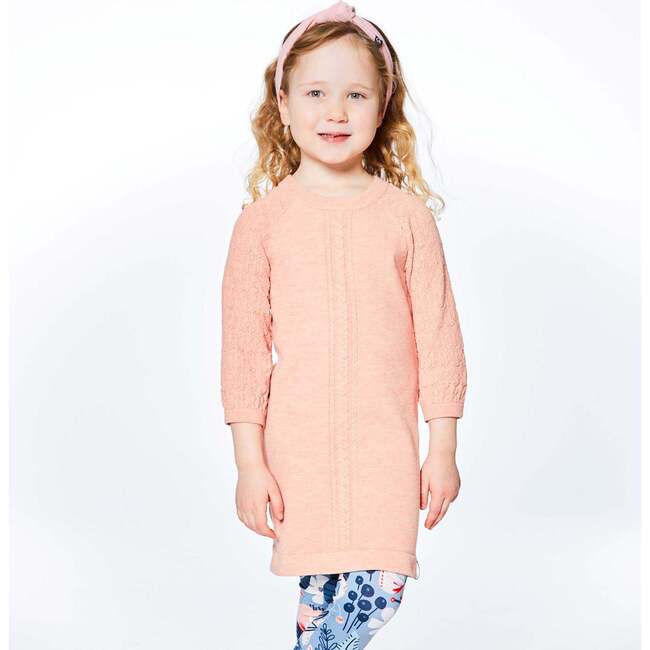 Knitted 3/4 Sleeve Dress, Light Pink - Dresses - 3