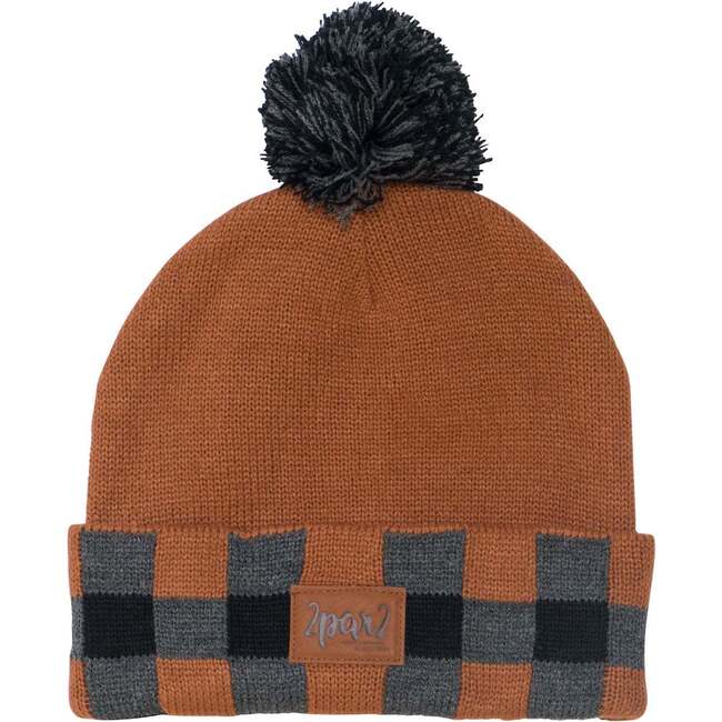 Knit Hat With Checked Print, Brown