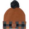 Knit Hat With Checked Print, Brown - Hats - 1 - thumbnail