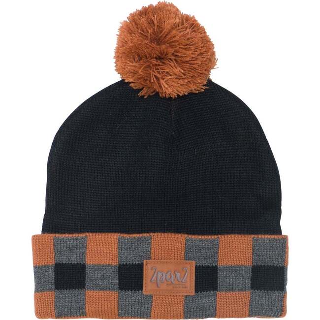 Knit Hat With Checked Print, Black - Hats - 1