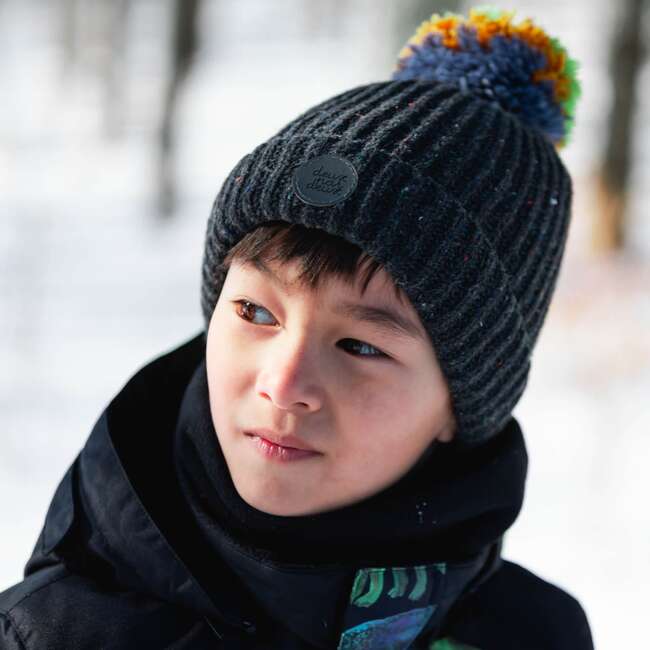 Knit Hat With Pompom, Black
