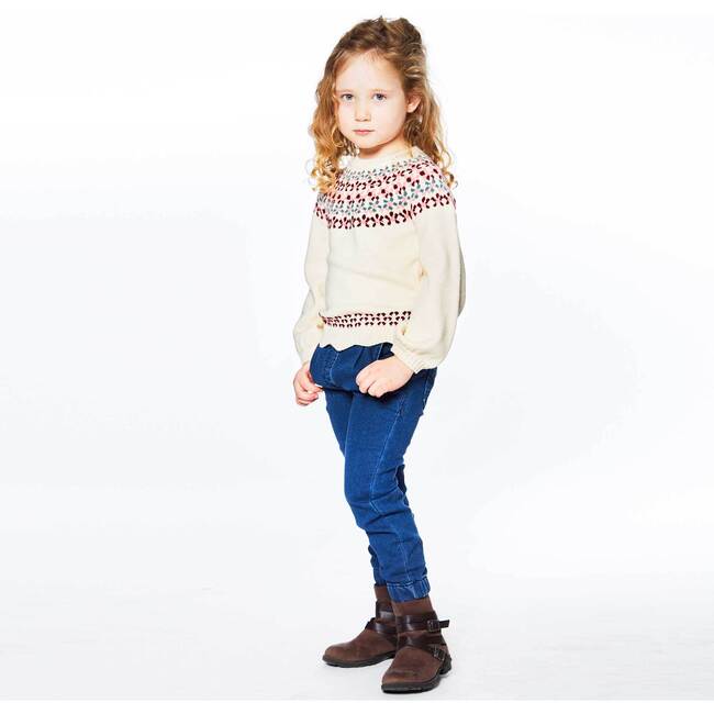 Knitted Long Sleeve Sweater, Off White And Burgundy - Sweaters - 4
