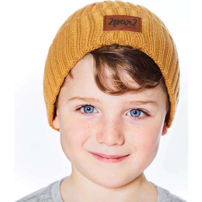 Knit Hat, Brown-Yellow - Hats - 4