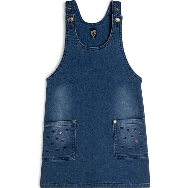 Jean Jumper, Blue Denim With Embroidery - Dresses - 1