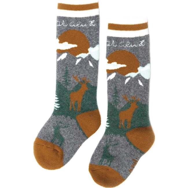 Jacquard Ski Socks, Grey Brown, And Green