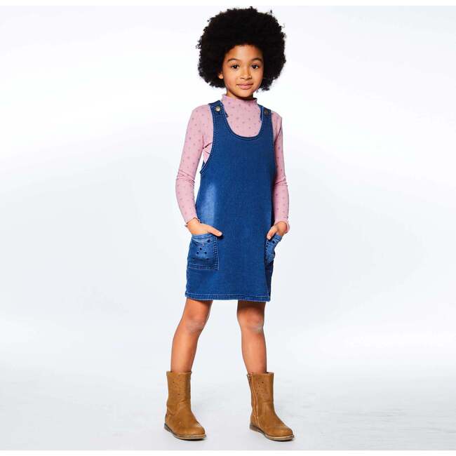 Jean Jumper, Blue Denim With Embroidery - Dresses - 2