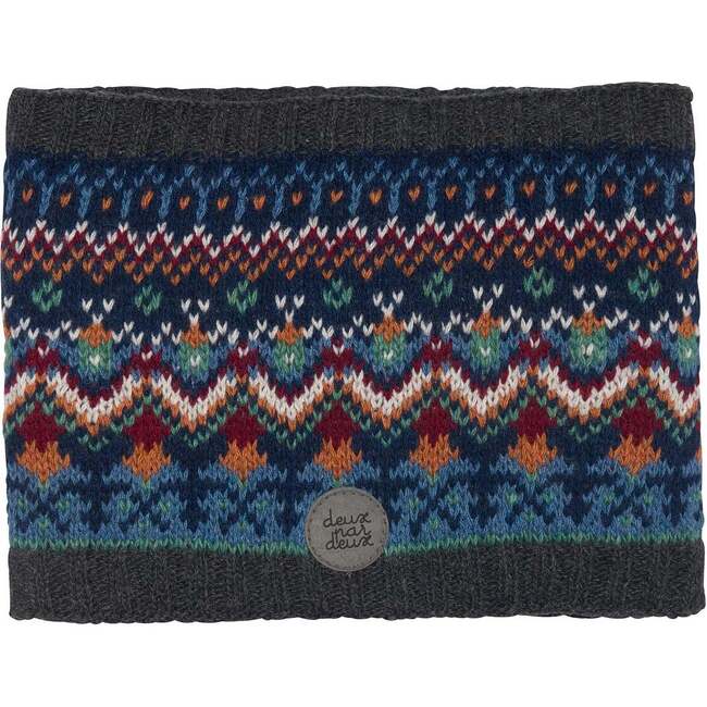 Jacquard Knit Necktube, Grey Blue And Brown