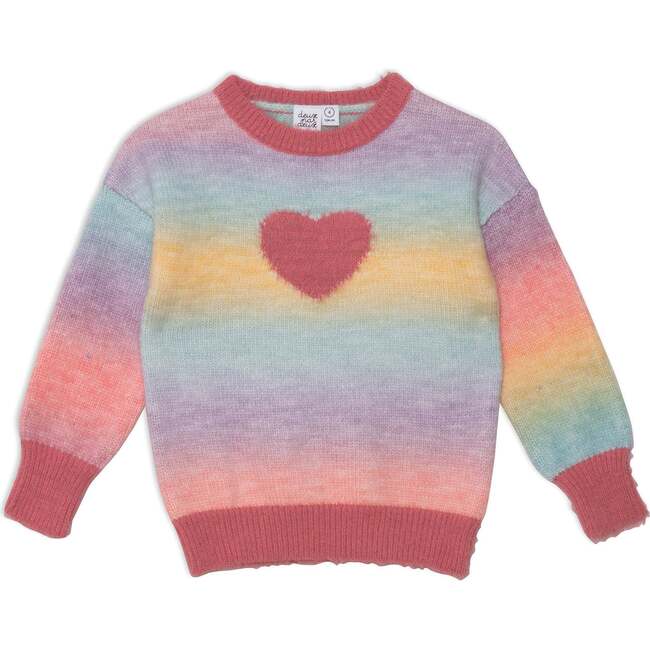 Jacquard Knit Sweater, Multicolor And Pink Heart
