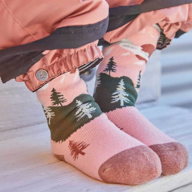 Jacquard Ski Socks, Pink Brown And Green